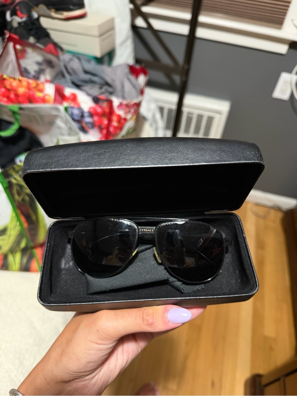 Versace Black Aviator Sunglasses with Gold Accents